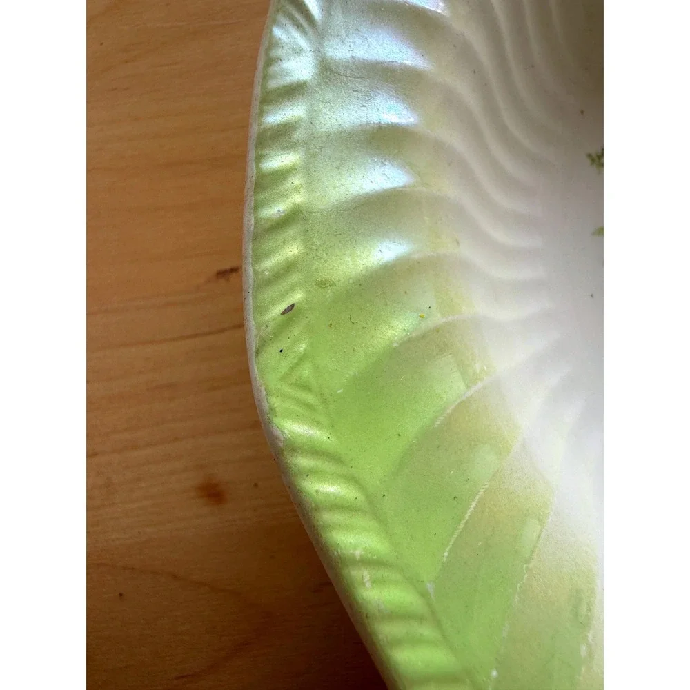 Antique Victorian Staffordshire‎ Bowl Bird Green Fluted Rim Transferware 1800s